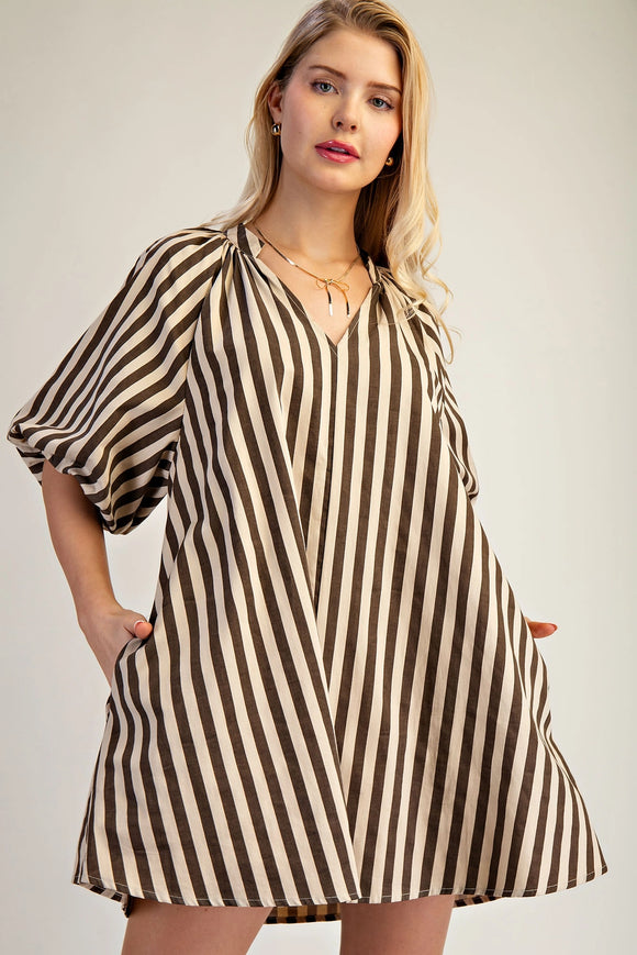 Puff-Sleeve Mini Dress