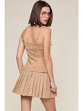 Suede Pleated Mini Dress