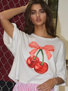 Cherry and Ribbon Top - Greige Goods