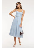 Gingham Checkered Sweetheart Midi Dress - Greige Goods
