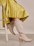Inlay Embroidery Tall Western Boots - Greige Goods