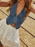 Zip-Up Denim Vest
