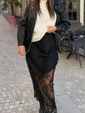Elegant Lace Maxi Skirt - Greige Goods