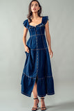 Frayed Maxi Denim Dress