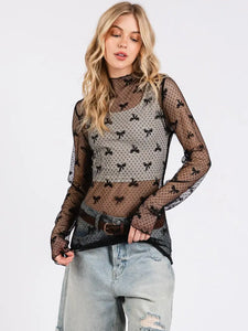 Bow Print Lace Top