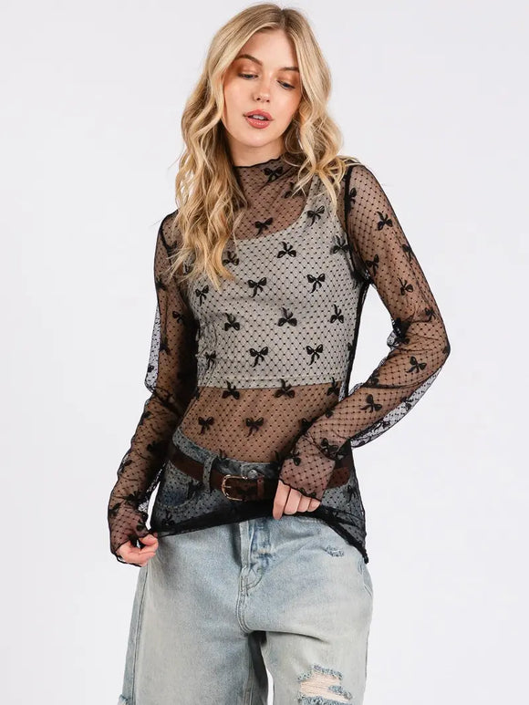 Bow Print Lace Top