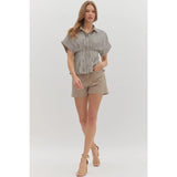 Stripe Front Pleat Top - Greige Goods