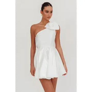 One Shoulder Bow Mini Dress