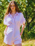Stripe Print Pleated Romper - Greige Goods