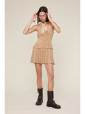Suede Pleated Mini Dress