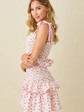 Floral Smocked Mini Dress - Greige Goods
