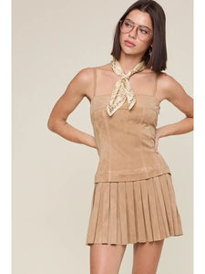 Suede Pleated Mini Dress