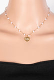 Heart Pendant Pearl Station Chain Necklace