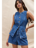 Denim Shorts & Vest Set - Greige Goods