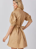 Cinched Waist Mini Dress - Greige Goods