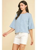 Button Down Short Sleeve Sweater - Greige Goods
