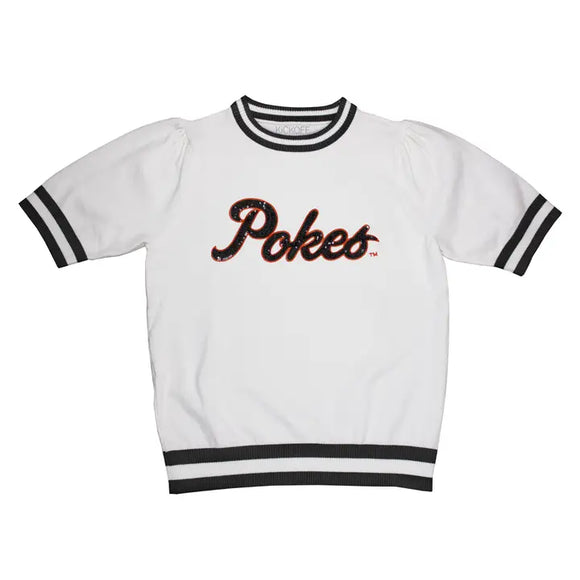 Sequin Varsity Short Sleeve Sweater