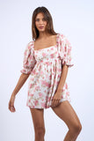 Floral Square Neck Puff Sleeve Mini Romper