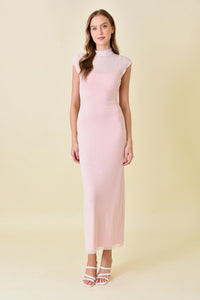 Mock Neck Mesh Maxi Dress - Greige Goods