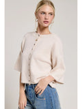 Button Front Short Sleeve Knit Cardigan - Greige Goods