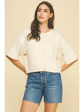 Button Down Short Sleeve Sweater - Greige Goods