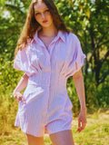 Stripe Print Pleated Romper - Greige Goods