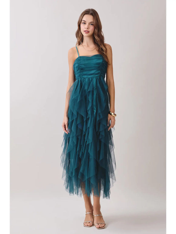 Glitter Ruffle Midi Dress