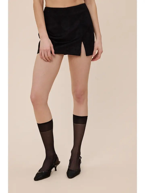 Suede One Side Slit Mini Skort - Greige Goods
