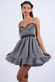 Checker Tie Strap Lace Trim Mini Dress