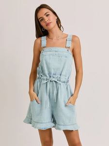 Ruffle Hem Denim Romper - Greige Goods