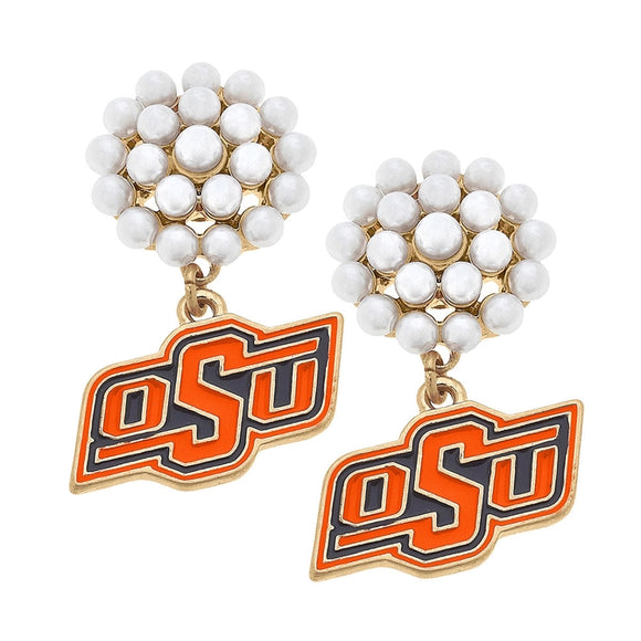 OSU Logo Pearl Cluster Enamel Earring - Greige Goods