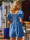 Denim Puff Sleeve Romper - Greige Goods
