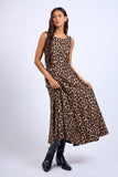 Cheetah U-Shape Boat Neck Midi Dress