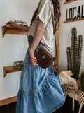 Tiered Button Front Denim Skirt