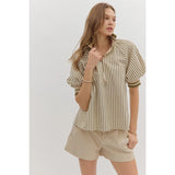 Stripe Puff Sleeve Top - Greige Goods