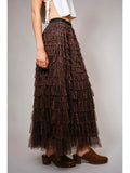 Leopard Tiered Ruffle Maxi Skirt - Greige Goods