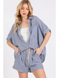 Checker Button Down Shorts Set - Greige Goods