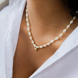 White Shell Necklace W/ Puffy Heart - Greige Goods