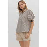 Stripe Puff Sleeve Top - Greige Goods