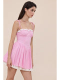 Plaid Lace Flare Mini Dress - Greige Goods
