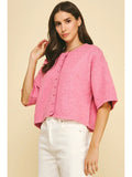 Button Down Short Sleeve Sweater - Greige Goods