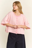 Striped Short Sleeve Knit Cardigan - Greige Goods
