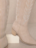 Inlay Embroidery Tall Western Boots - Greige Goods