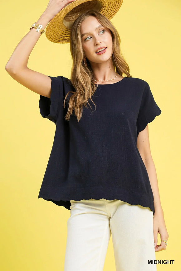 Scallop Linen Blend Top
