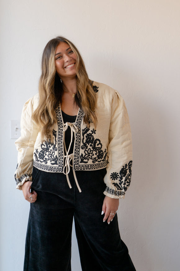 Embroidered Puff Sleeve Jacket