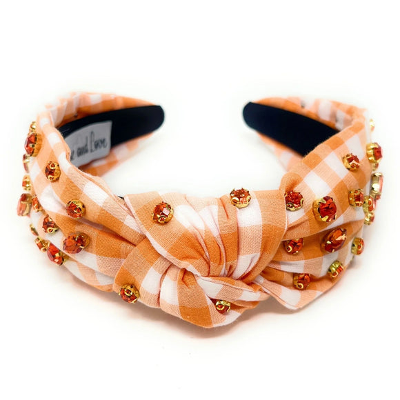 Orange Gingham Jeweled Knot Headband - Greige Goods