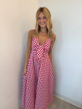 Checker Crossed Strap Midi Dress