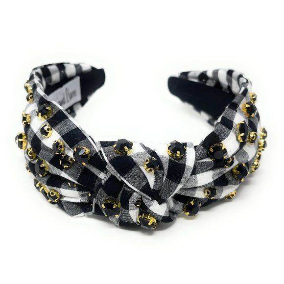 Black Gingham Jeweled Knot Headband - Greige Goods