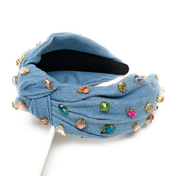 Denim Knot Jeweled Headband - Greige Goods