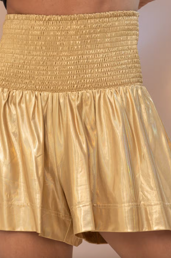 Smocked Waist Metallic Shorts - Greige Goods